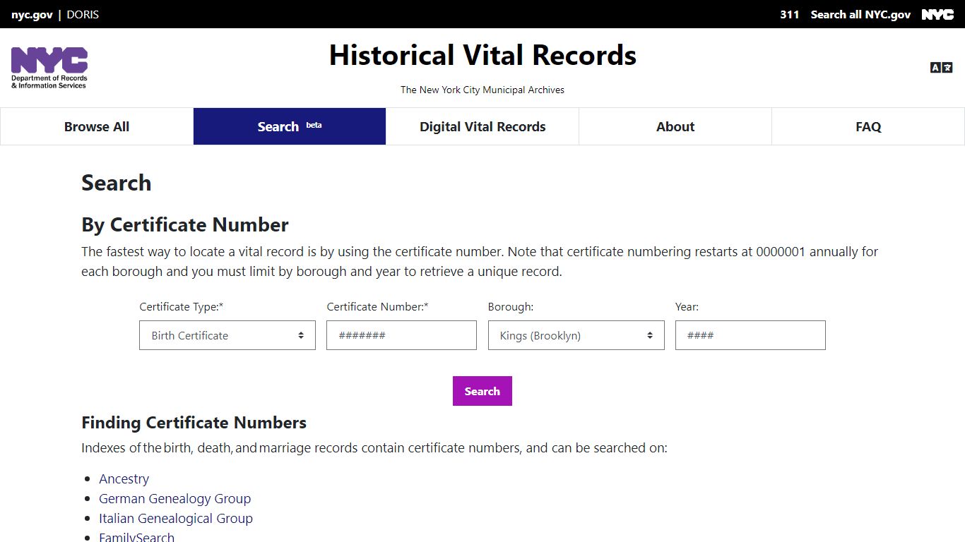 Search - Historical Vital Records of NYC - New York City