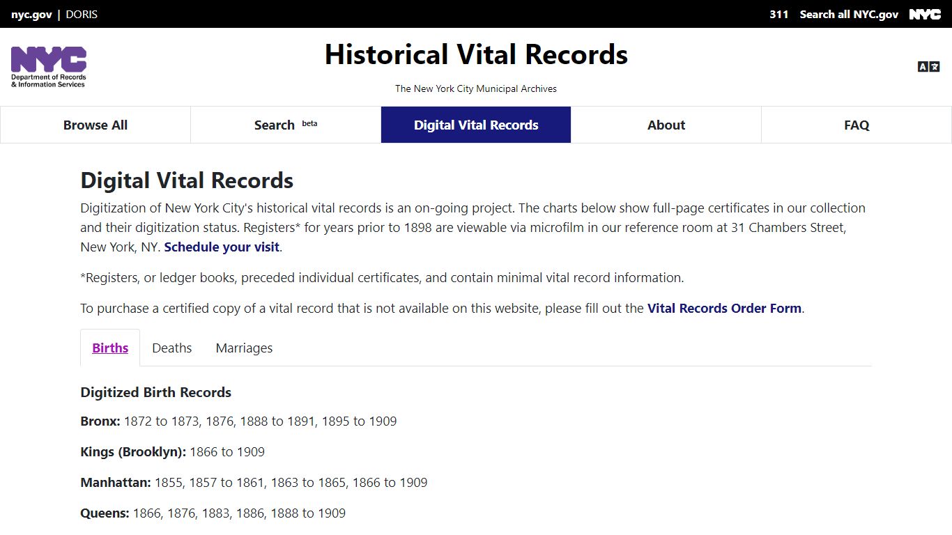Digital Vital Records - Historical Vital Records of NYC - New York City
